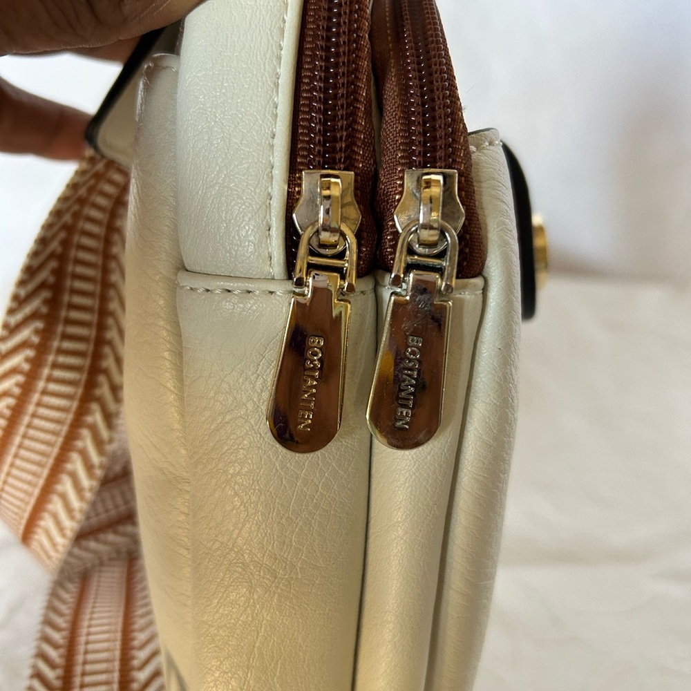 NWOT BOSTANTEN PU leather Cream and Brown Crossbody Bag - Picture 7 of 9